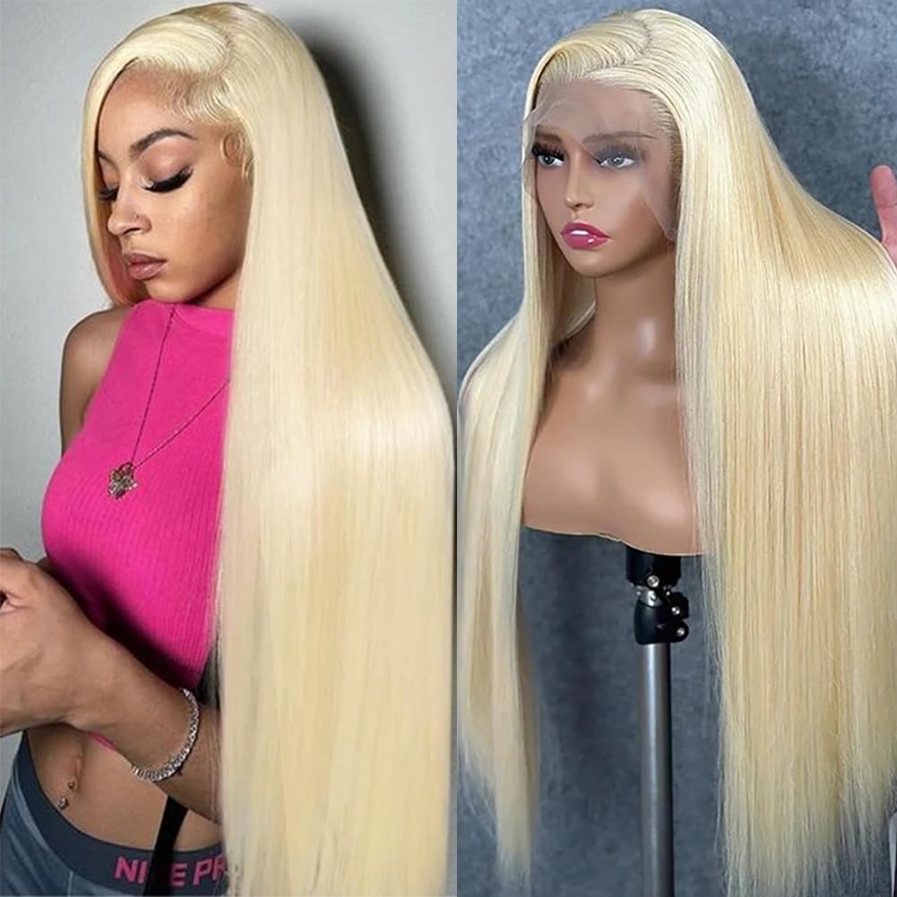 250% Density HD 613 Lace Front Wig Human Hair - 13x4 Straight Blonde Brazilian Virgin Hair Lace Front Wigs for Black Women (24 Inch, Pre-Plucked) | Perfect for Daily Wear, Cosplay & Special Occasions