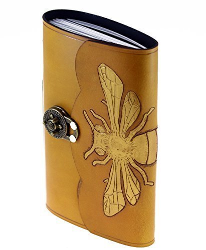 Handmade Golden Bee Leather Journal - Personalized Engraved Notebook for Writing, Sketching & Travel - Free Monogram Initials - Perfect Gift for Writers & Artists