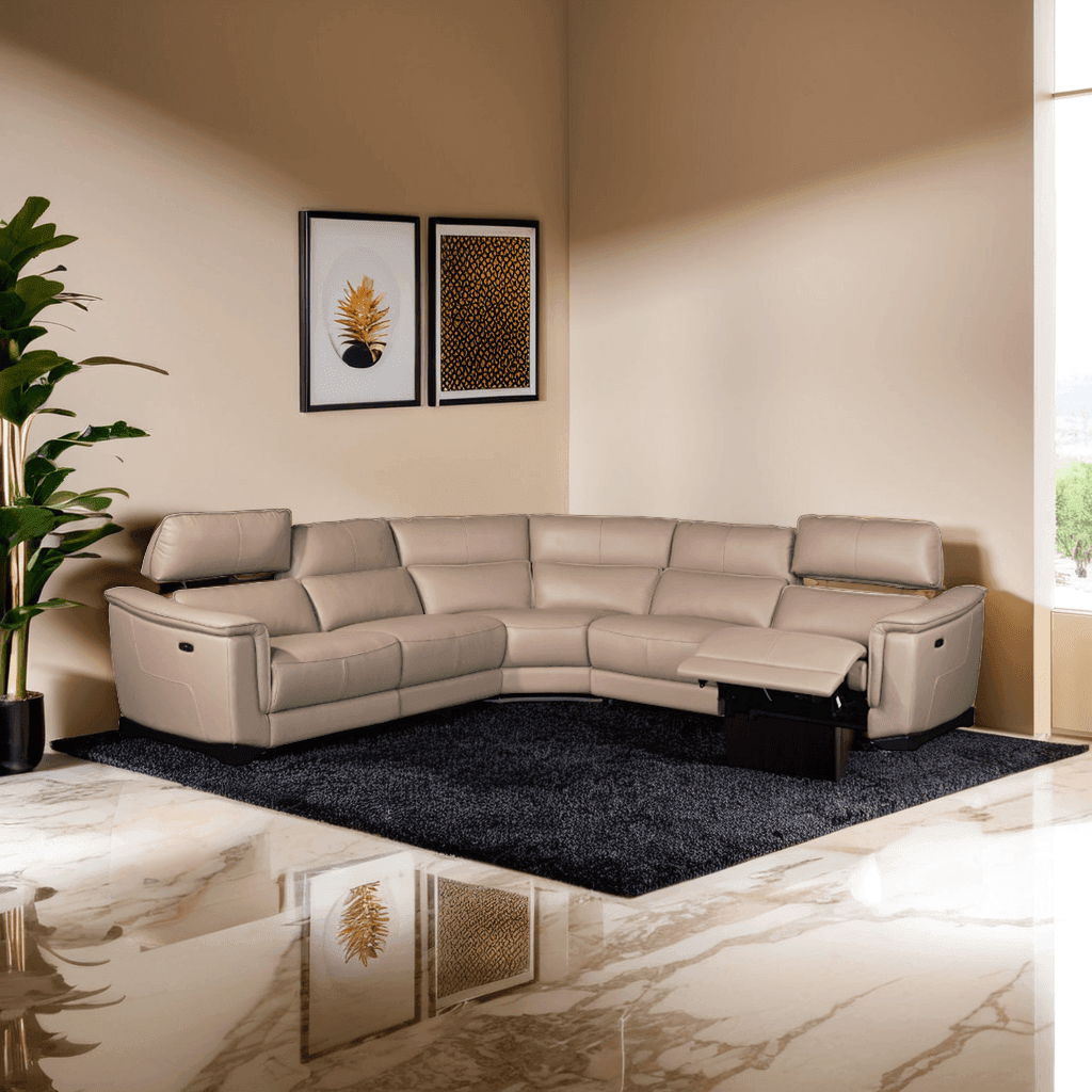 Korae Genuine Leather Recliner Sectional Sofa - Premium Comfort for Living Room, Home Theater & Lounge Areas | Modern Leather Couch with Reclining Feature
