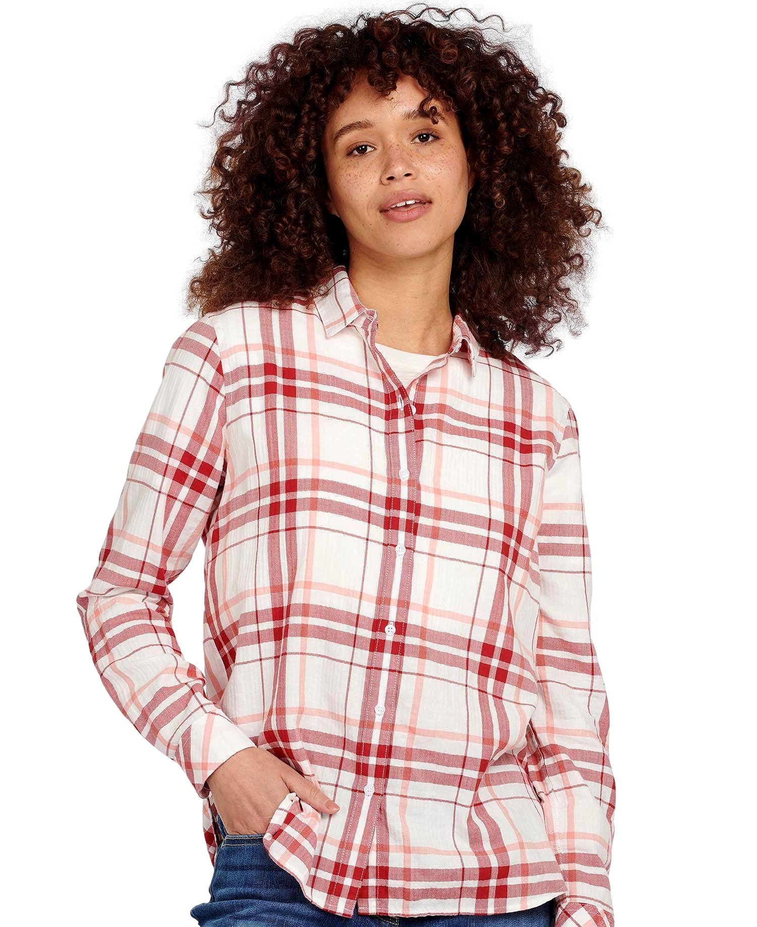 Barbour Women's Shoreline Button Down Shirt - Mulberry/Peach Rose Check Plaid Flannel Shirt for Casual Wear & Outdoor Activities