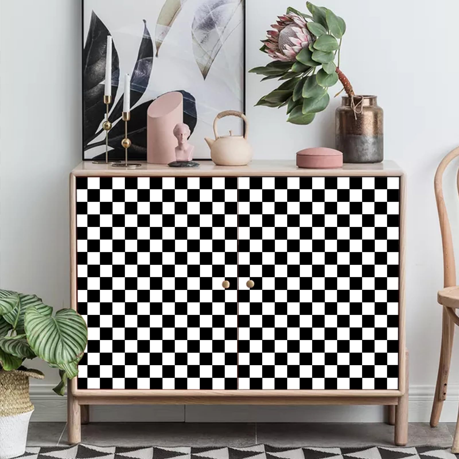 Amiya Black and White Checkered Peel and Stick Wallpaper - 17.3”x80” Self-Adhesive Vinyl Contact Paper for Shelf Liner, Cabinets, Furniture, Bedroom & Living Room Decor - Easy Removable Modern Checkerboard Mosaic Pattern for Home Renovation and DIY Projects