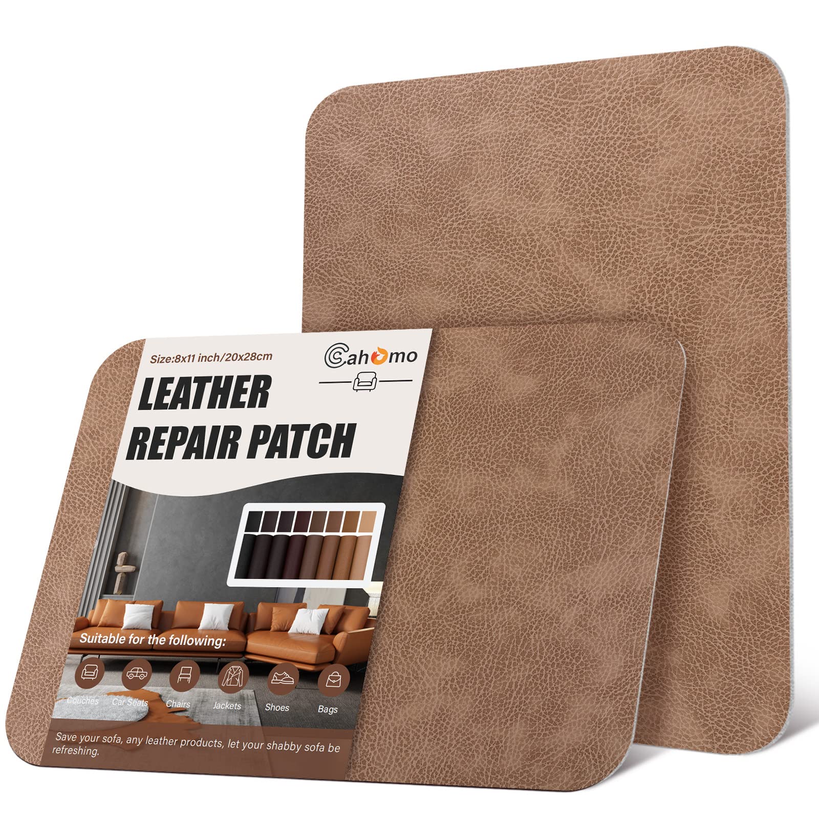 8 x 11 Inch Self-Adhesive Leather Repair Patches (2-Pack) - Dark Beige Vinyl Leather Repair Kit for Furniture, Couches, Car Seats, Handbags & Chairs - Perfect for Home, Office & Vehicle Upholstery Repair