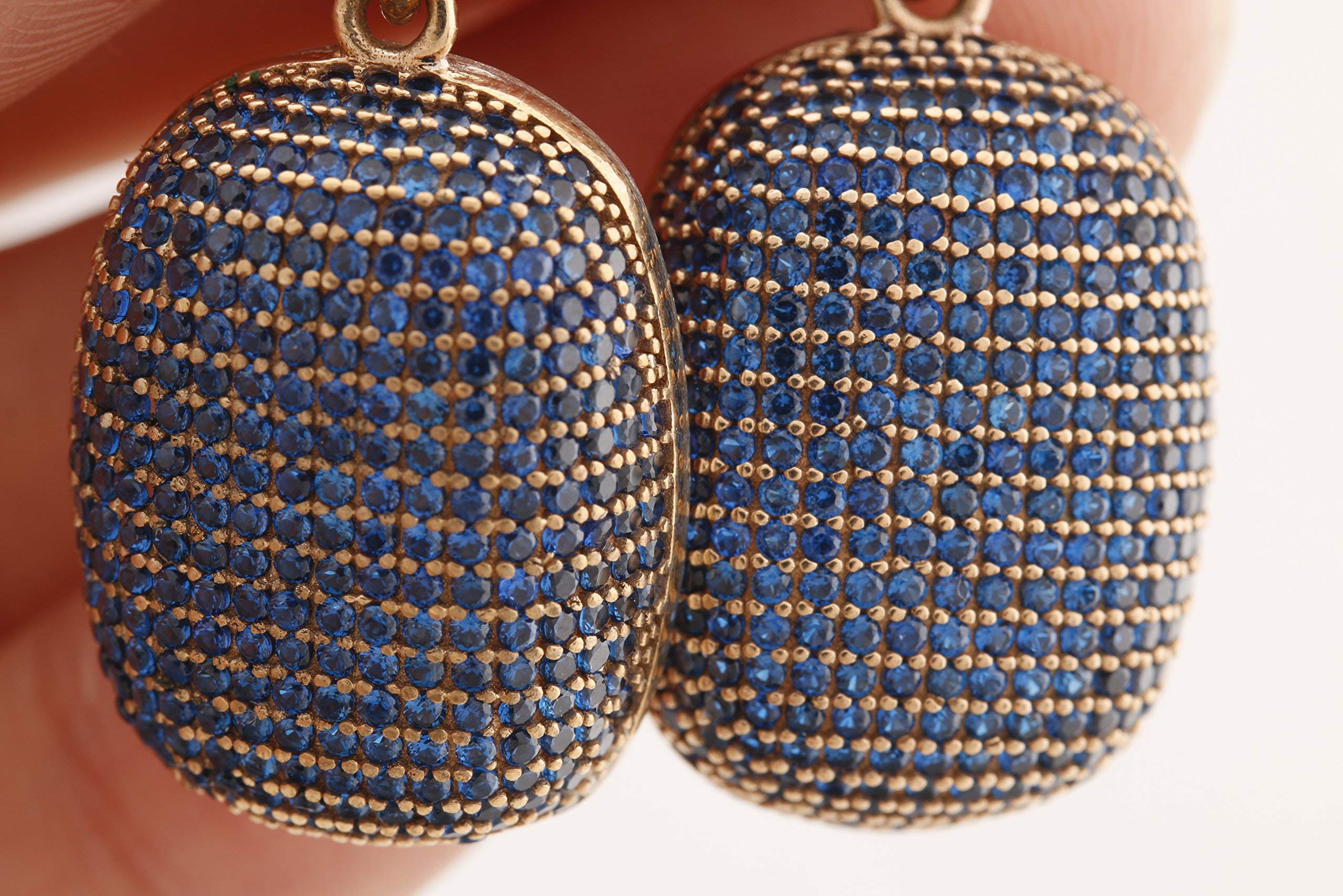 Exquisite Turkish Handmade 925 Sterling Silver Dangle Earrings with Round Cut Sapphire Zircon Stones | Elegant Drop Earrings for Women | Perfect for Weddings, Parties & Special Occasions