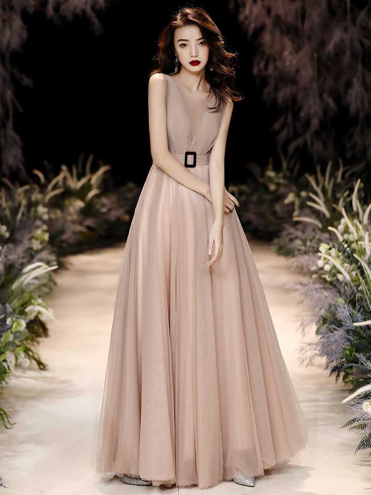 Elegant Champagne Tulle Prom Dress - A-Line Long Evening Gown for Formal Events | Perfect for Homecoming, Quinceañera & Wedding Parties