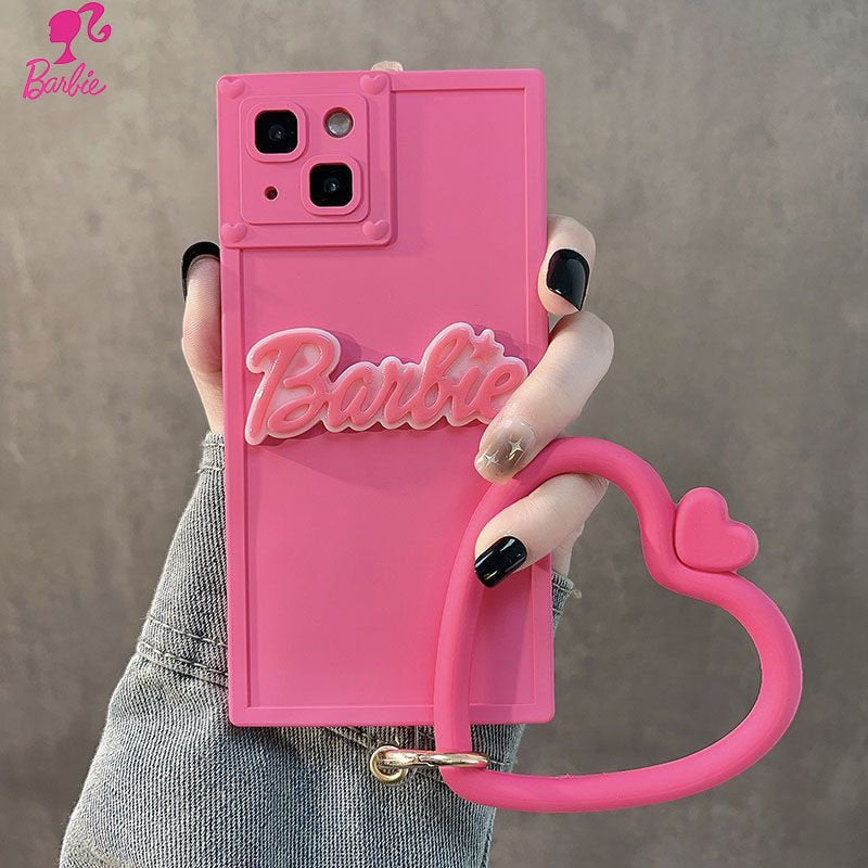 Barbie Rose Red Square iPhone 13 14 Plus XR XS Max Pro Max Phone Case - Fashion Cute Kawaii Anti-Fall Shockproof Soft Pendant Case for Girls | Perfect for School, Work & Everyday Protection