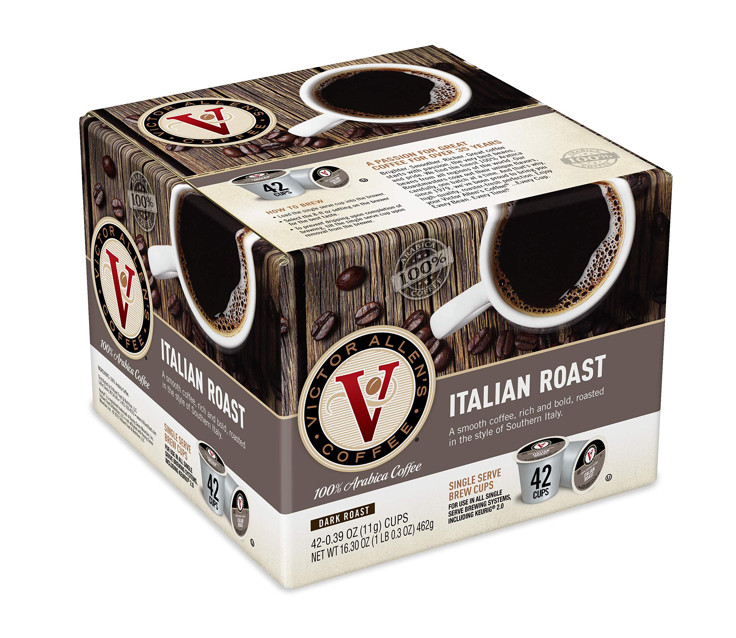 Victor Allen's Italian & French Roast Dark Roast Coffee Pods for Keurig K-Cup Brewers - 42 Count - Bold & Rich Flavor for Morning Energy or Office Break