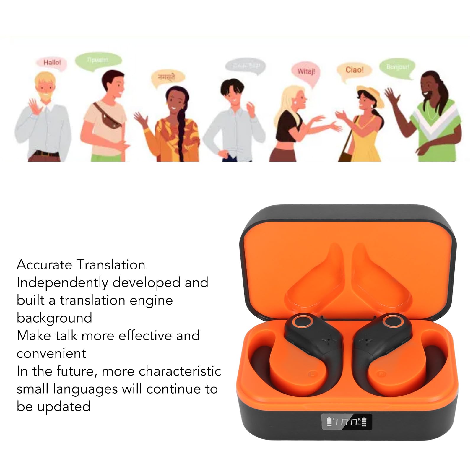 Wireless Bluetooth Language Translator Earbuds with Charging Case - 144 Languages (74 Languages & 70 Accents) Real-Time Voice Translation Headphones with App - Perfect for Travel, Business Meetings & Language Learning (Black)