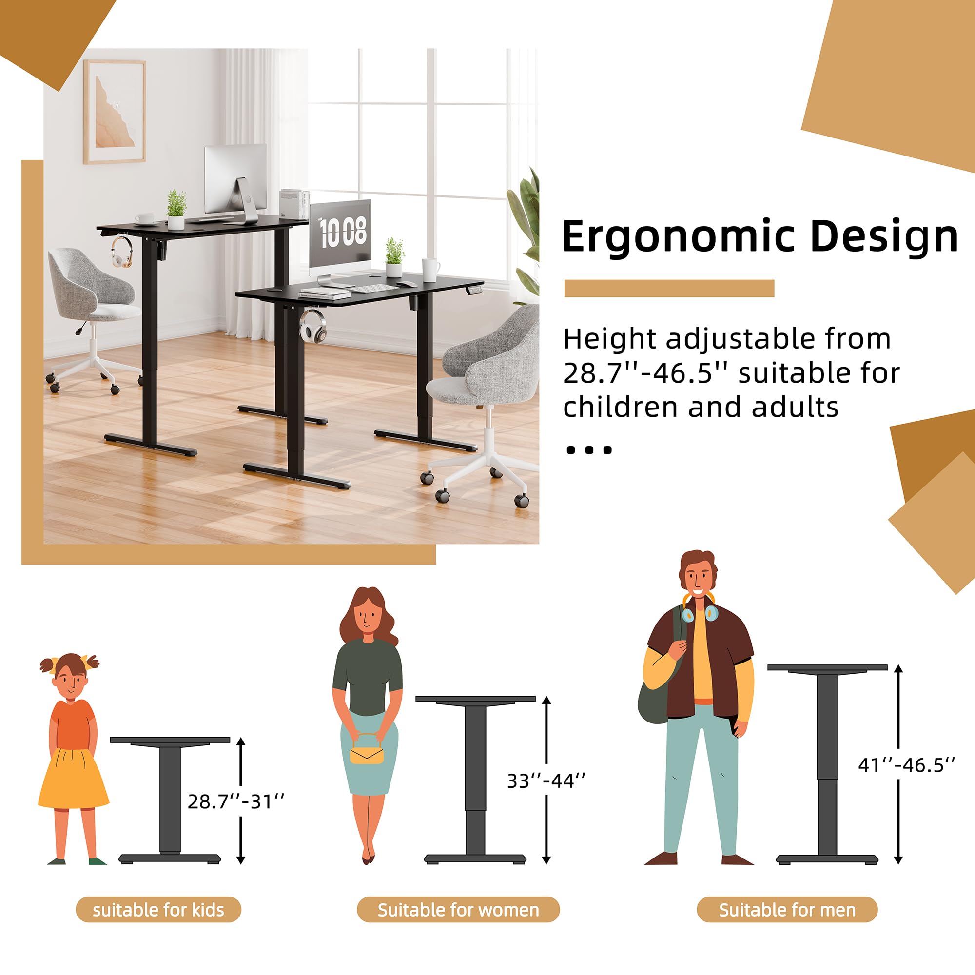 Meilocar 40 x 24 Inch Electric Standing Desk - Height Adjustable Sit Stand Desk with Memory Preset, Splice Board & Metal Frame | Home Office Computer Desk for Work from Home & Gaming Setup (Black Frame & Top)
