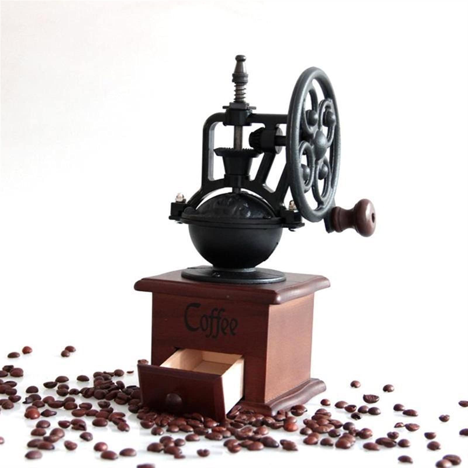 Premium Manual Coffee Grinder - Retro Wooden Hand Crank Coffee Bean Mill with Ferris Wheel Design - Vintage Style Kitchen Tool for Espresso, French Press & Pour Over Brewing - Perfect for Home, Office & Camping Use