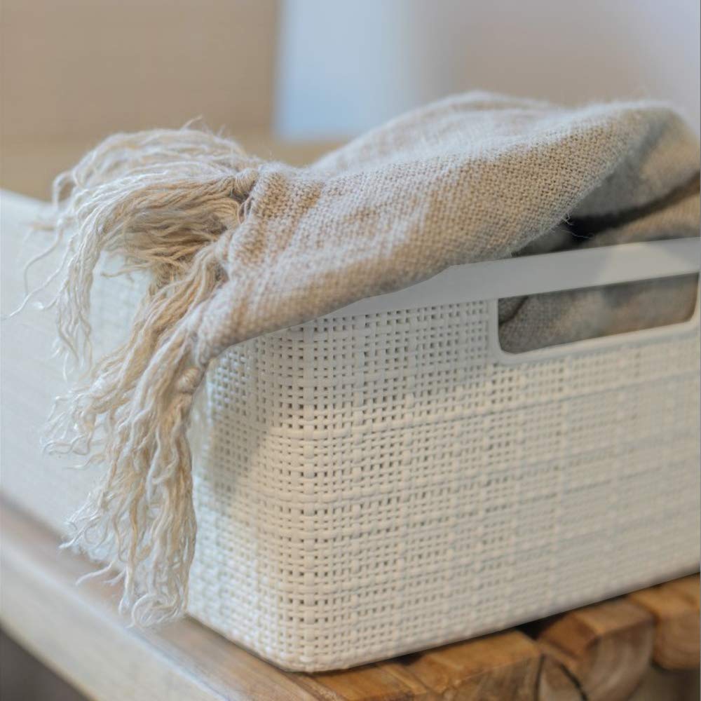 Curver Jute Decorative Plastic Storage Baskets - Set of 6 Organizing Bins for Home Office, Closet Shelves, Kitchen Pantry & Bedroom Essentials | Perfect for Home Organization, Laundry Room Storage & Kids' Toy Bins