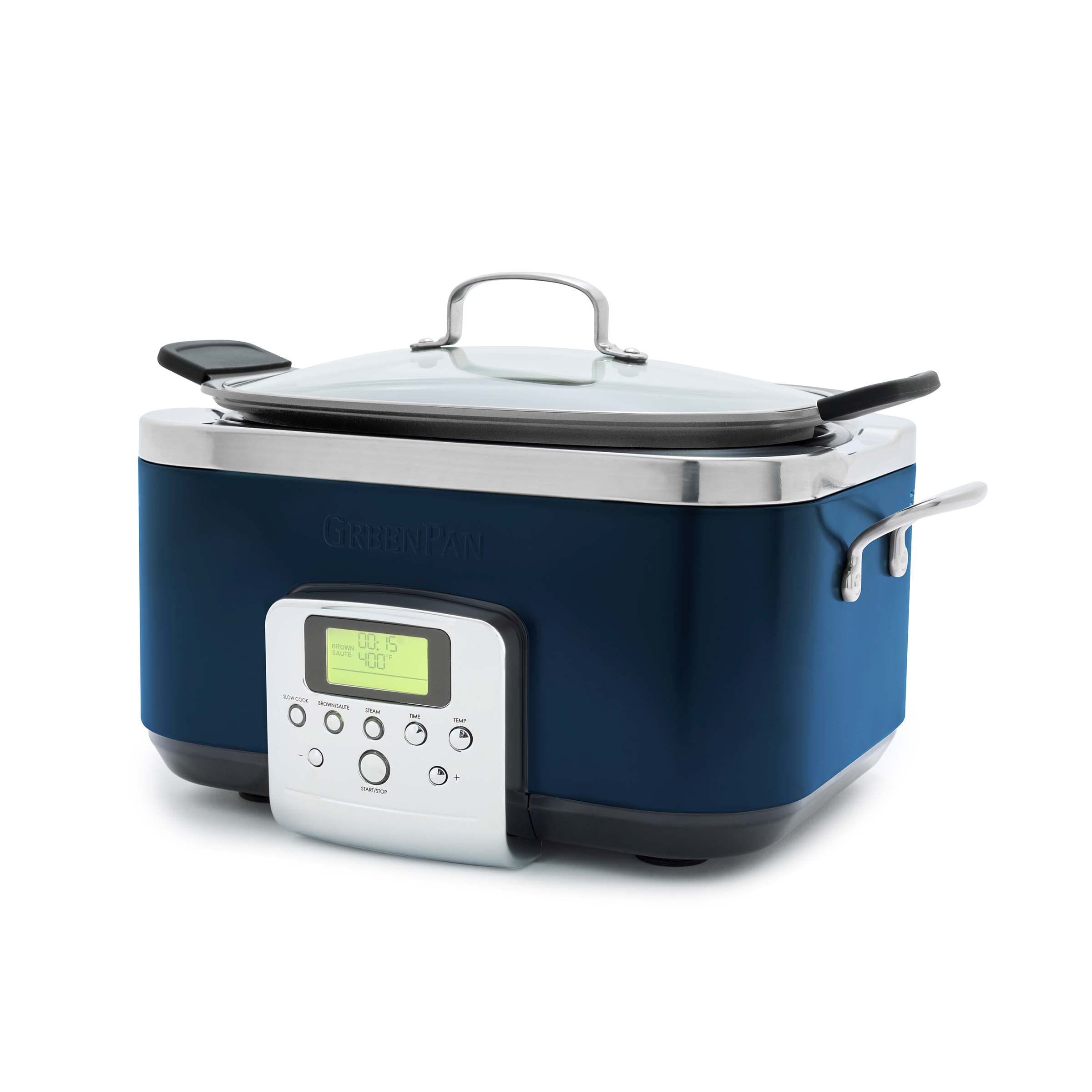 GreenPan Elite 8-in-1 Programmable 6QT Electric Slow Cooker with Dishwasher Safe Lid & Removable Crock - PFAS-Free Healthy Ceramic Nonstick Multi-Cooker for Searing, Sautéing, Steaming, Roasting - Perfect for Family Dinners & Meal Prep (Oxford Blue)