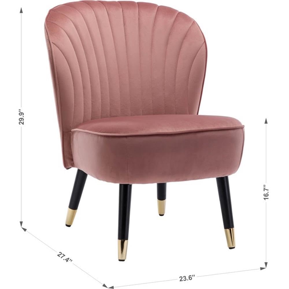 Jane Modern Wood and Velvet Fabric Upholstered Accent Chair in Pink - Stylish Living Room Seating for Home Office, Bedroom or Lounge Area