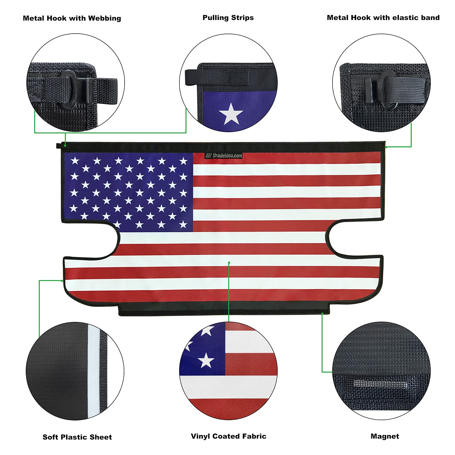 Shadeidea Jeep Wrangler JK 4 Door Tonneau Cover (2007-2018) | Waterproof Vinyl Cargo Trunk Cover for JKU, Rubicon, Sahara & Sport S Models | American Flag Design | 3-Year Warranty | Perfect for Off-Roading, Camping & Outdoor Adventures