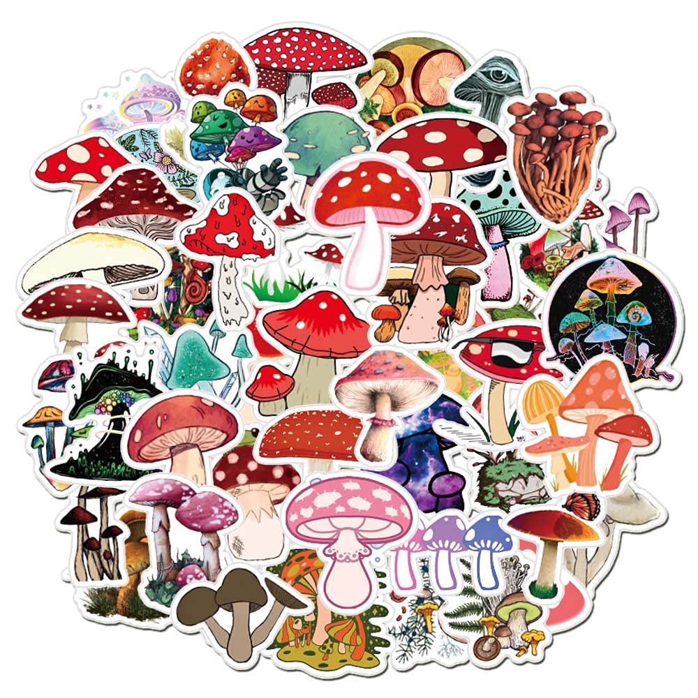 50 Pcs Mushroom Stickers Set - Waterproof Durable Vinyl Decals for Laptops, Water Bottles, Scrapbooking, Journals, Luggage & DIY Crafts - Cute Nature Themed Stickers for Planners, Cards, Phone Cases & Gift Wrapping