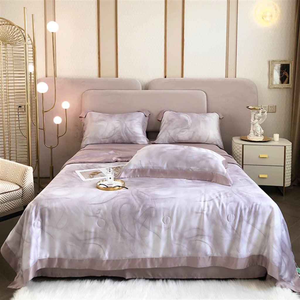 LIUZH Premium Tencel Summer Cooling Comforter Set - Ice Silk Air Conditioning Blanket, Double-Sided Lightweight Quilt, 4-Piece Bedding (200x230cm, Color A) for Hot Sleepers & Air-Conditioned Rooms