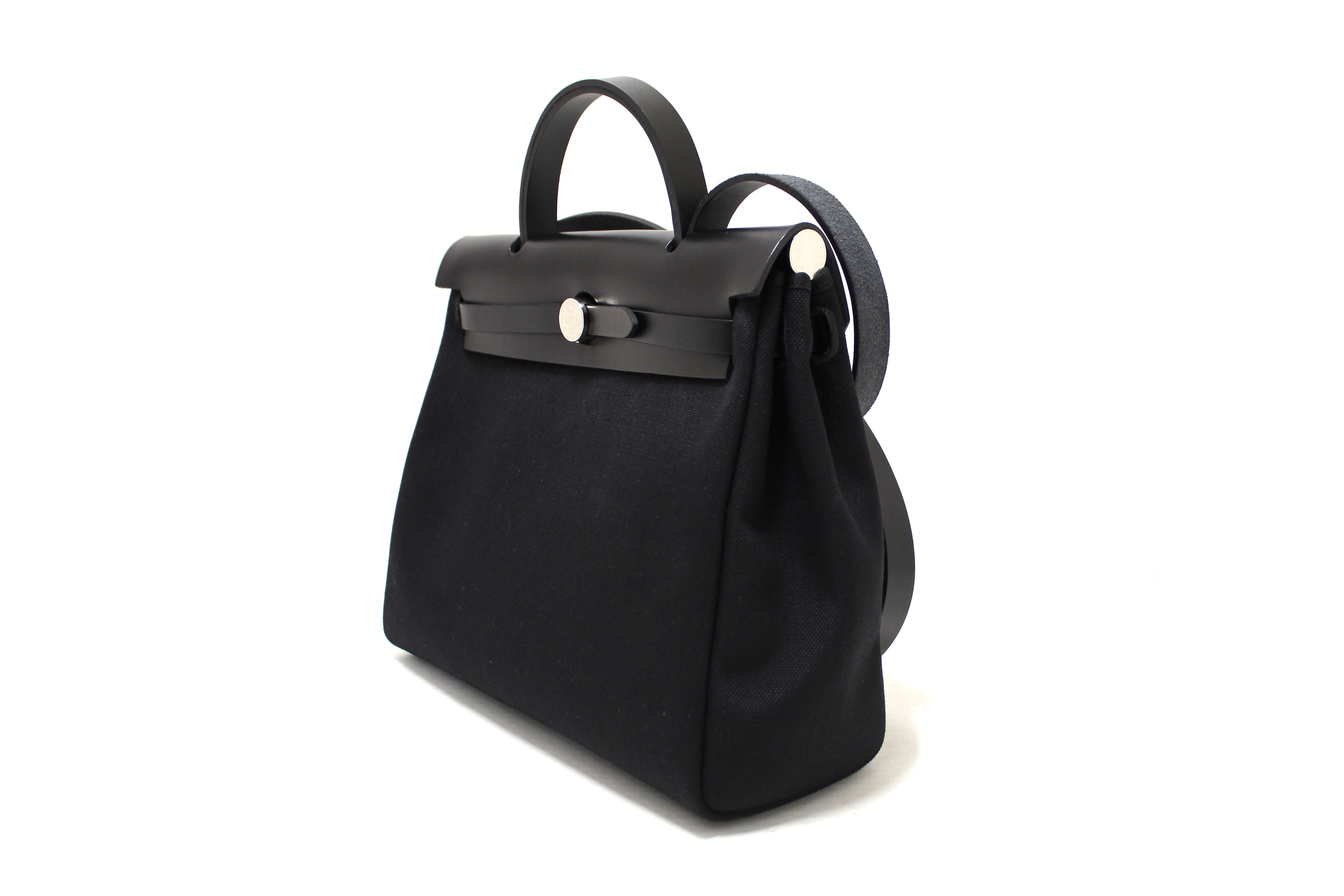 Authentic Hermes Black Vache Hunter Toile Herbag Zip 31 PM Shoulder Bag - Luxury Designer Handbag for Women, Perfect for Work, Travel & Everyday Use