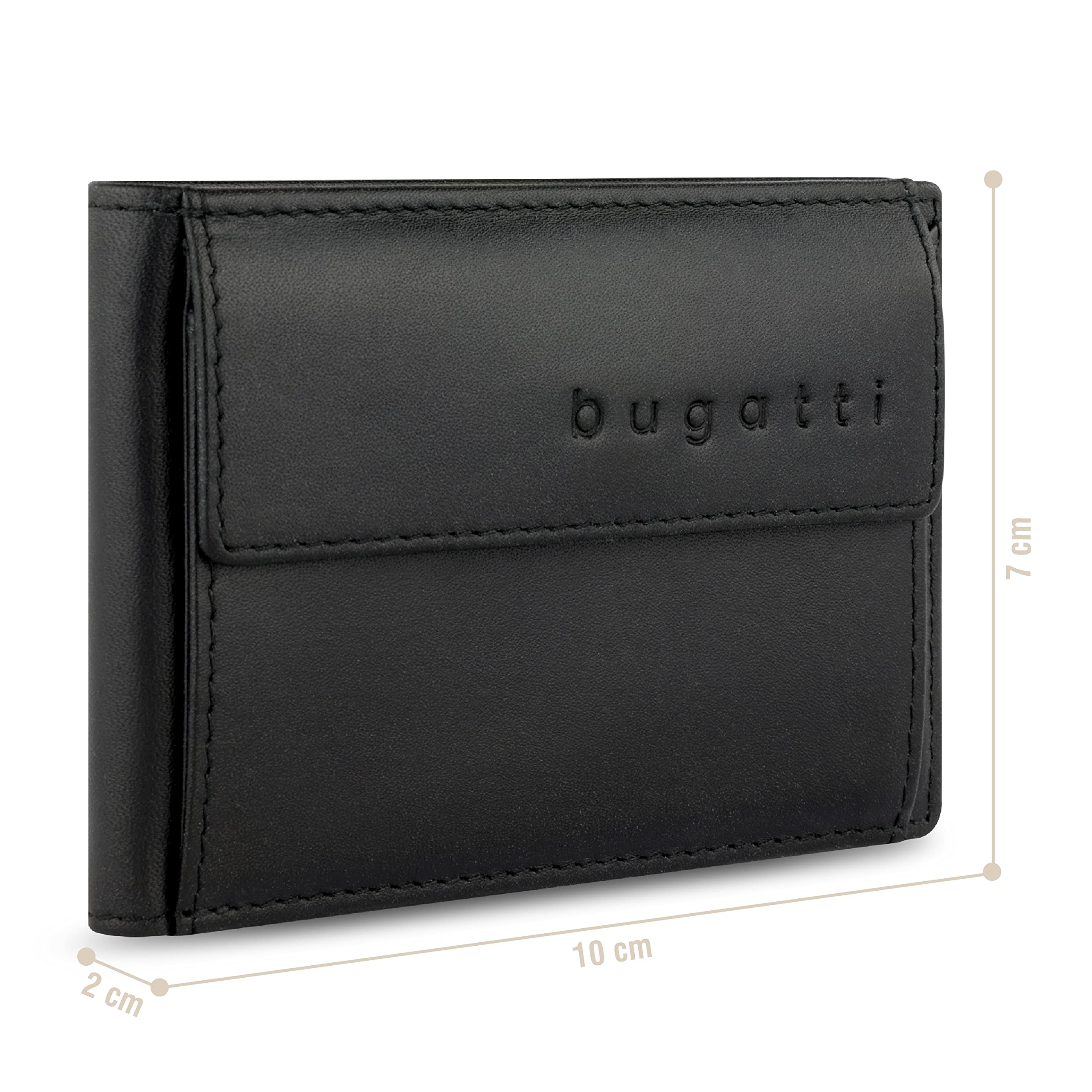 Bugatti Super Slim RFID Blocking Leather Wallet for Men - Small, Black | Compact & Secure for Everyday Use, Travel & Business