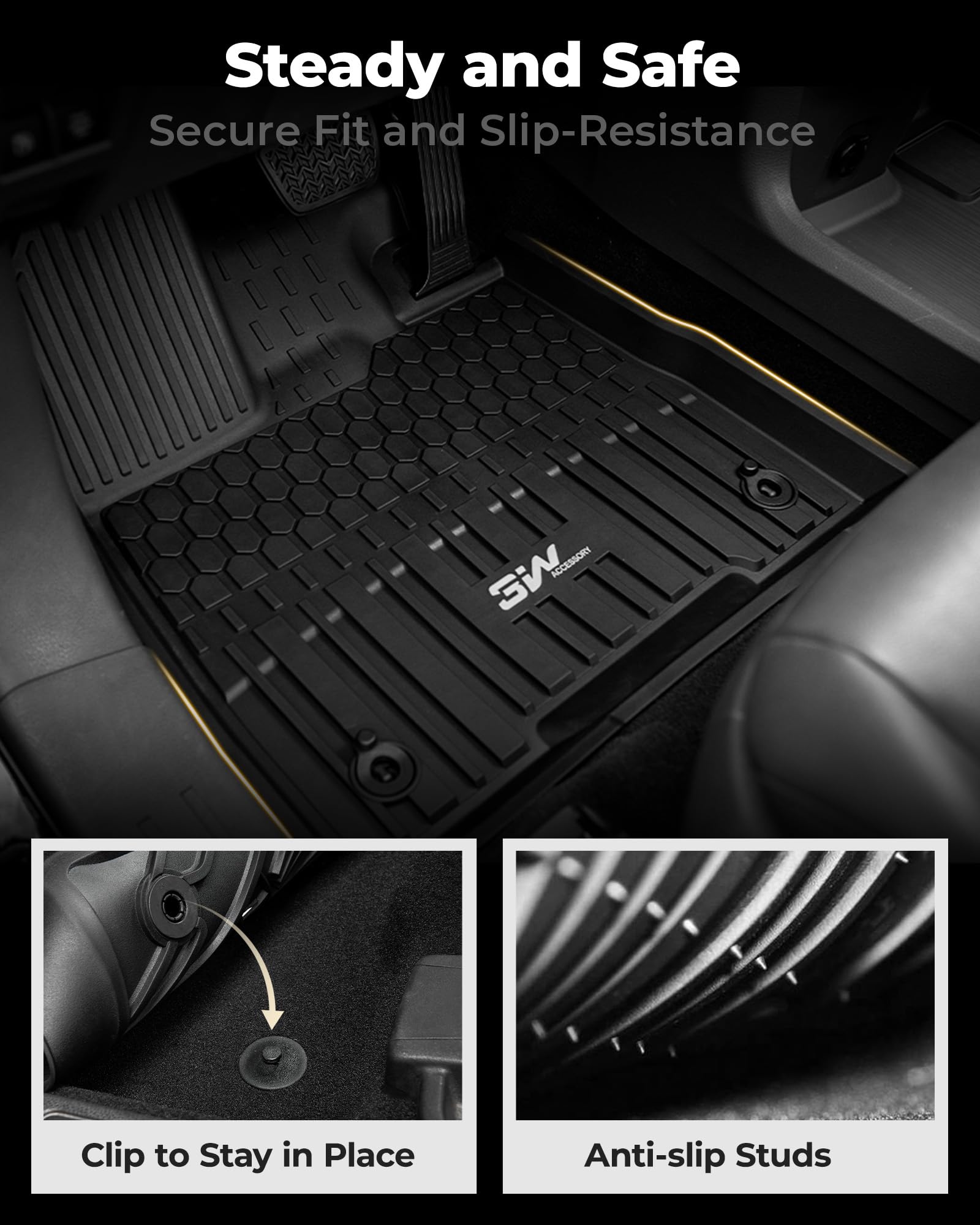 3W Custom Fit All-Weather TPE Floor Mats for Toyota Sienna 2021-2025 (7-Seat Model) - 1st, 2nd & 3rd Row Protection - Black Car Floor Liners - Perfect for Rain, Snow & Mud Protection