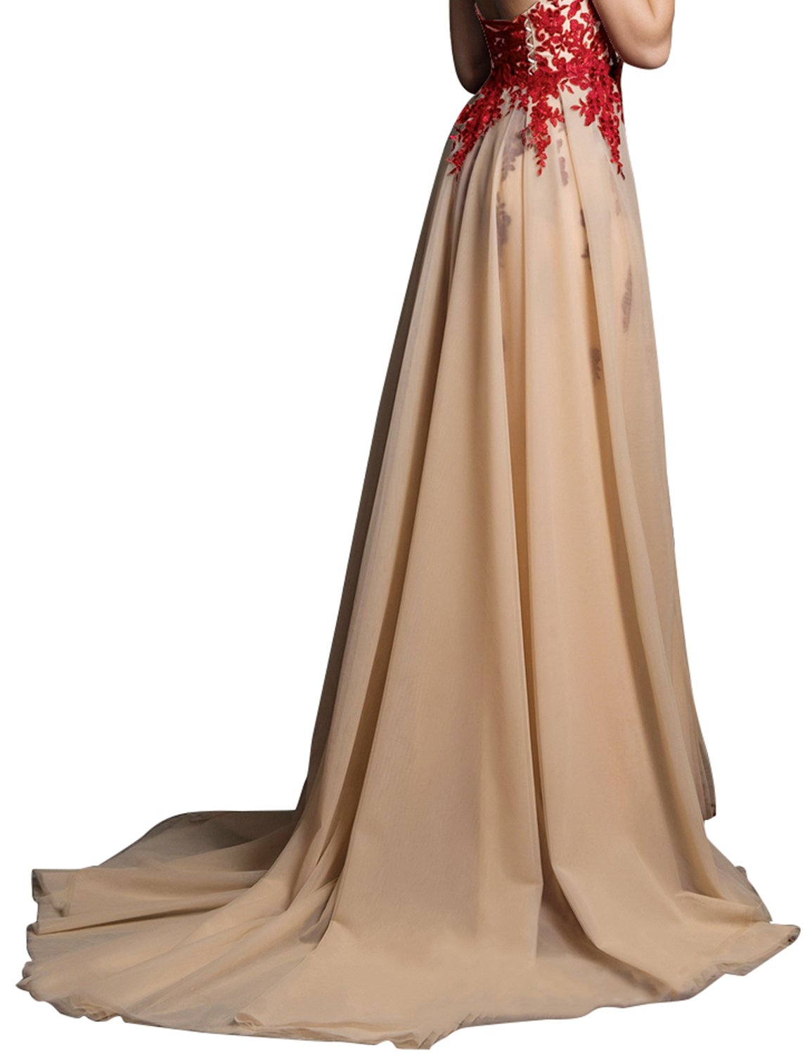 Elegant Lace Prom Dress for Girls - Long Sweep Train Evening Gown EV429 | Homecoming, Wedding, Quinceañera, Formal Party Attire
