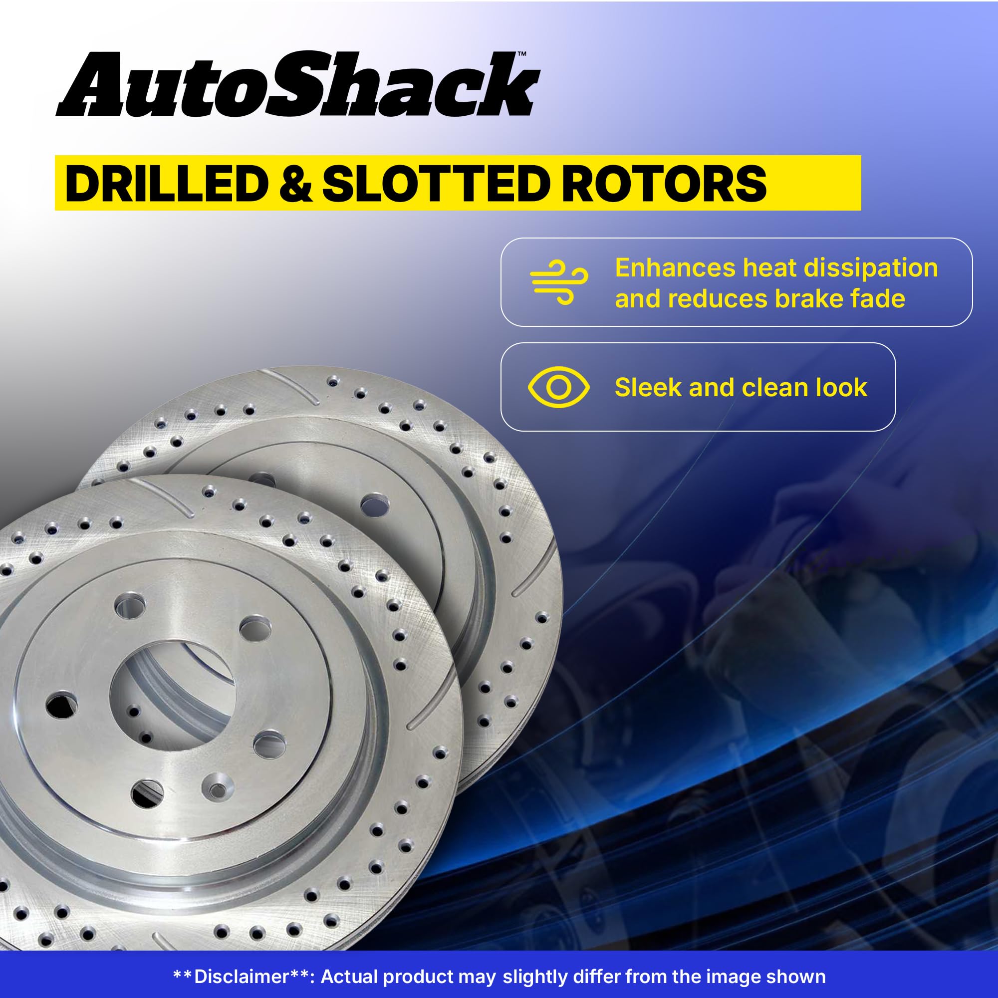 AutoShack Silver Drilled & Slotted Brake Rotors Set of 4 - Front & Rear Replacement for 2002-2018 Ram 1500, 2019-2023 Classic Ram 1500, 2004-2009 Dodge Durango, 2007-2009 Chrysler Aspen (BRKPKG039071) | High-Performance Braking for Trucks & SUVs | Ideal for Daily Commuting, Towing & Off-Road Adventures