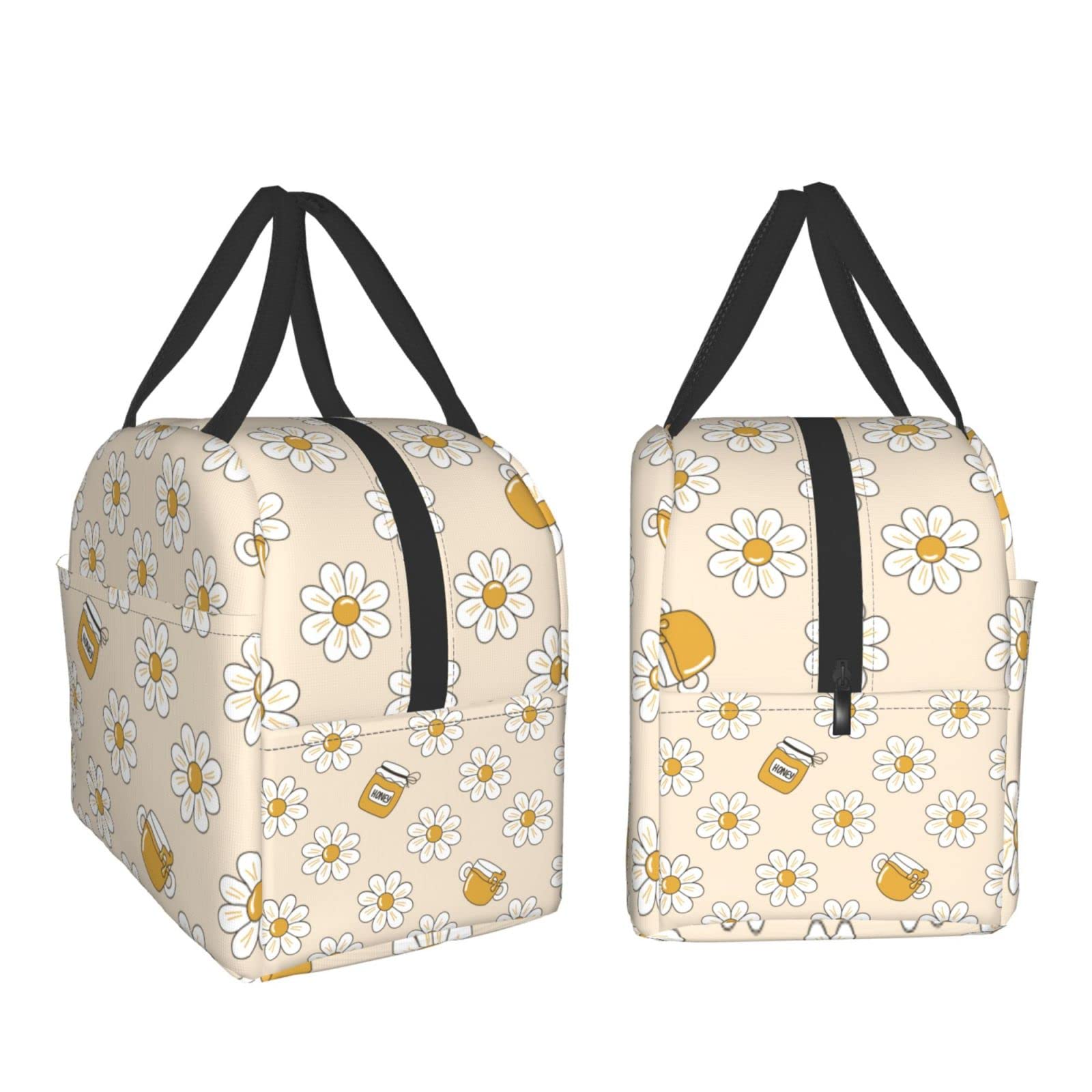 **Insulated Lunch Bag with Cute Daisy Print - Reusable & Leak-Proof Lunch Box for Work, School, Travel & Picnic - Portable Meal Container for Men & Women**    *(Perfect for office meals, school lunches, outdoor picnics, and travel snacks!)*