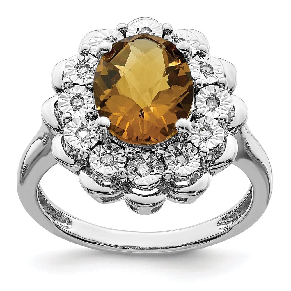 Diamond2Deal 925 Sterling Silver Whiskey Quartz & Diamond Engagement Ring 2.51ct - Elegant Wedding Band, Anniversary Gift for Her, Perfect for Proposals & Special Occasions