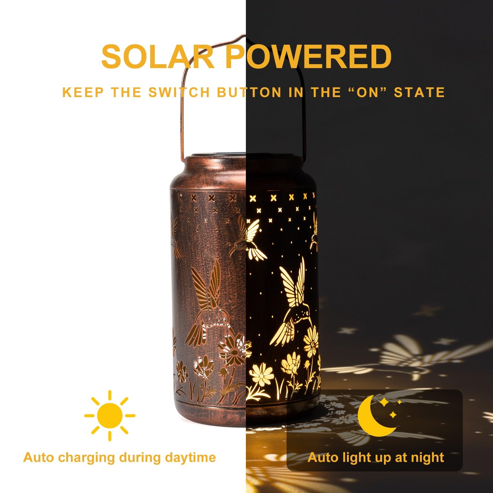 Pearlstar Solar Hummingbird Lantern - Waterproof Outdoor Hanging Solar Lights for Garden, Patio, Yard & Lawn Decor - Perfect Landscape Lighting & Gardening Gift for Women, Mom (Hummingbird-B) - Ideal for Backyard Parties, Wedding Decorations & Pathway Illumination