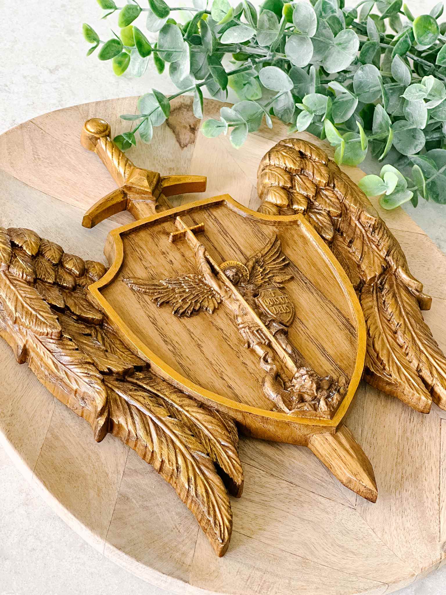 St. Michael the Archangel Gold Plaque - Religious Home Decor for Wall, Prayer Room & Gift Giving
