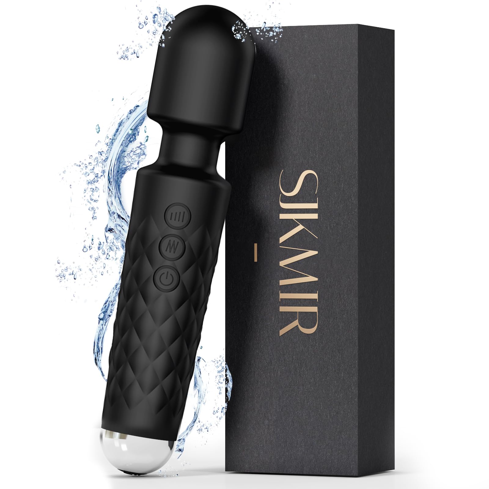Powerful Waterproof Wand Vibrator for Women - 20 Vibration Patterns & 8 Intensity Levels - Rechargeable Massage Wand for Sensual Pleasure & Muscle Relaxation | Perfect for Couples Play, Solo Exploration & Stress Relief (Black)