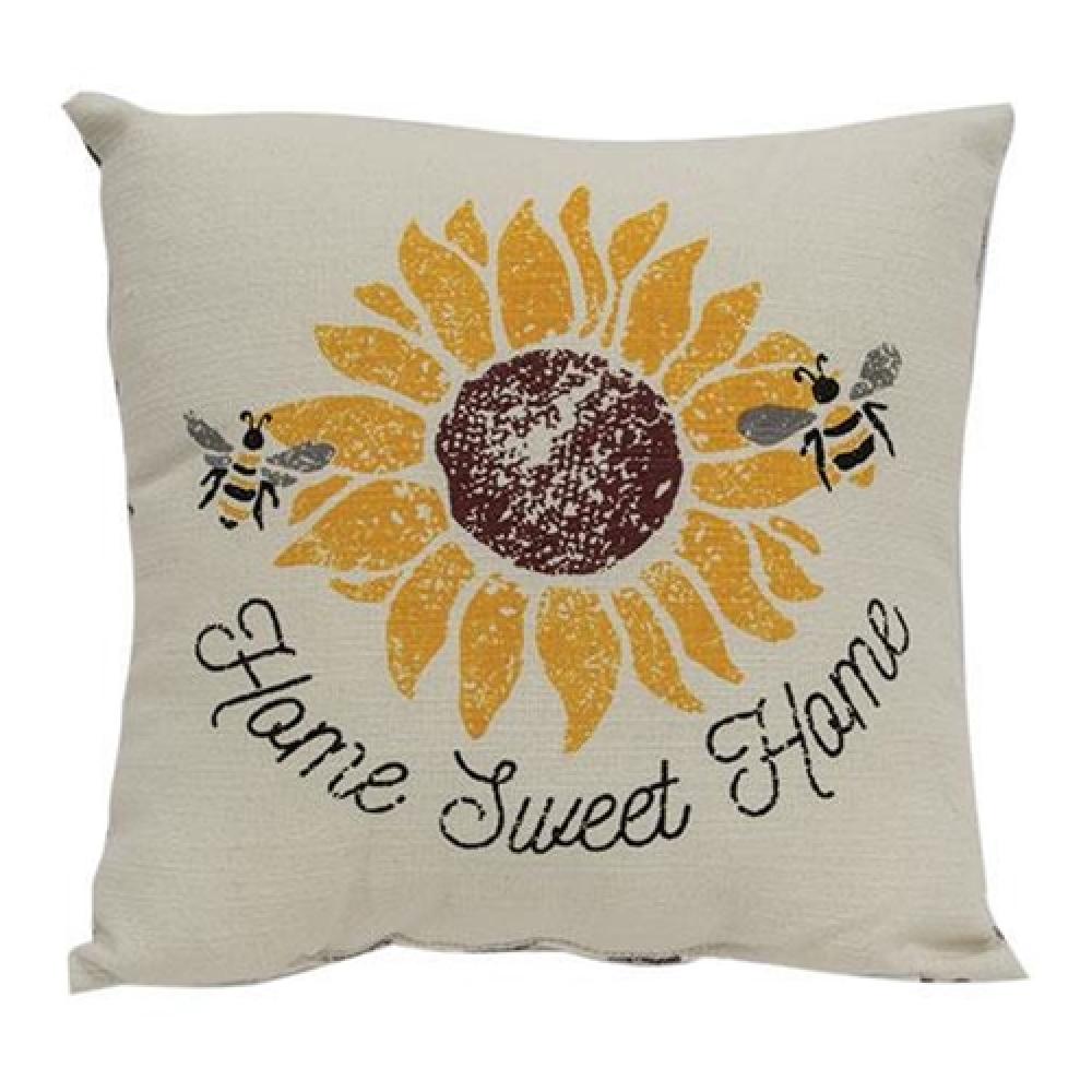 Home Sweet Home Bees & Sunflower Decorative Throw Pillow Cover - Farmhouse Boho Chic Home Decor for Living Room, Bedroom, Sofa