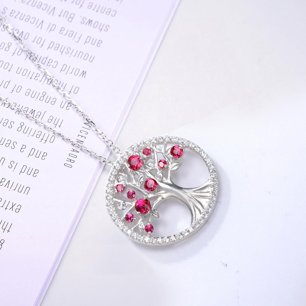 Beautiful Sterling Silver Tree of Life Pendant Necklace for Women - March & April Birthstone Jewelry with Aquamarine, Emerald, Ruby Gemstones - Perfect Birthday Gift for Wife, Mom, Her - Ideal for Weddings, Anniversaries & Special Occasions