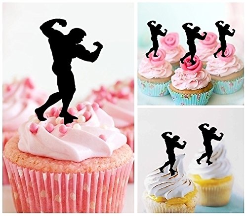 10pcs Bodybuilding Man Silhouette Acrylic Cupcake Toppers - Perfect for Gym Themed Parties, Wedding Cakes & Birthday Decorations