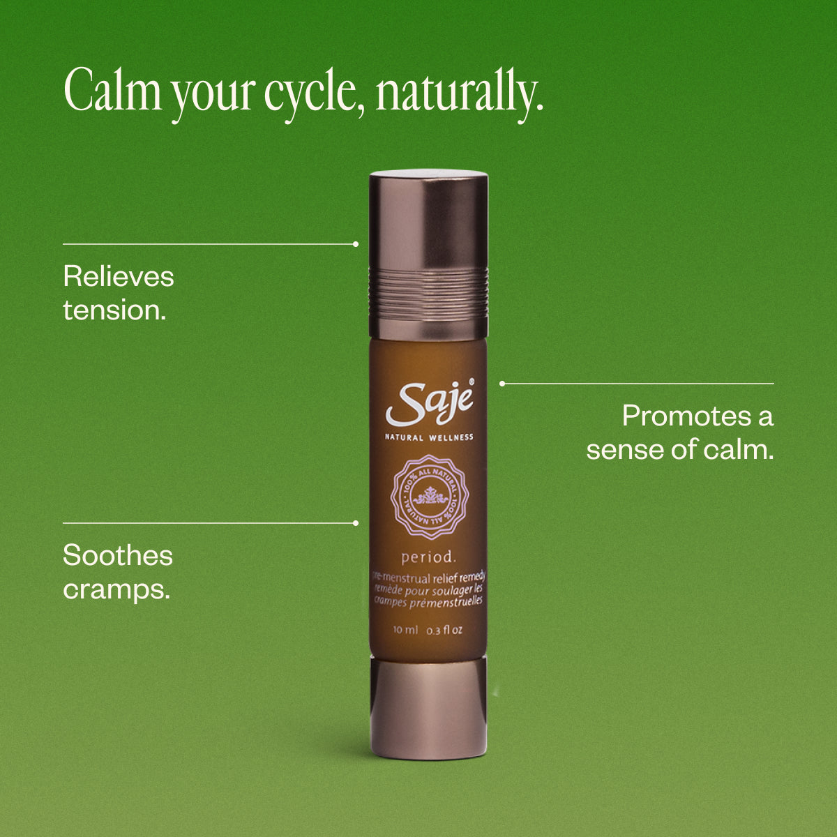 Organic Period Pain Relief Roll-On - Natural Menstrual Cramp Relief for Women - Portable & Mess-Free Solution for On-the-Go Comfort at Work, Gym or Travel