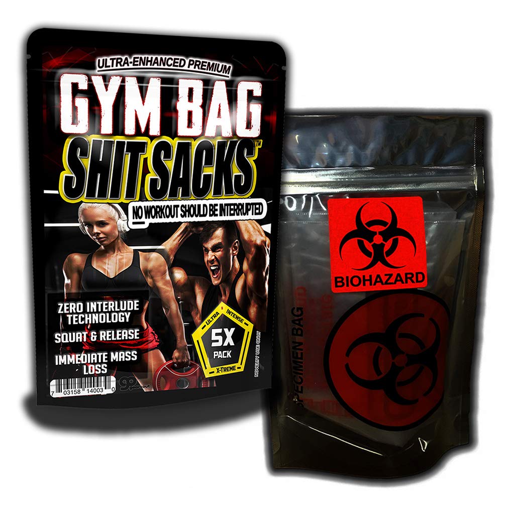 5 Pack Funny Gym Sh*t Sacks - Novelty Workout Gags for Men & Trainers | Silly Fitness Gifts, Biohazard Gym Bags & Bodybuilding Jokes | Perfect for Gym Pranks, Stocking Stuffers & Health Enthusiasts