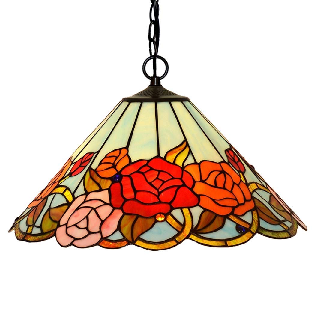 18 Inch Tiffany Style Chandelier - Vintage Stained Glass Ceiling Light with Adjustable Hanging Chain - E27 Base 110V/240V - Perfect for Bedroom, Living Room, Cafe & Bar Decor (Color Option: 2)