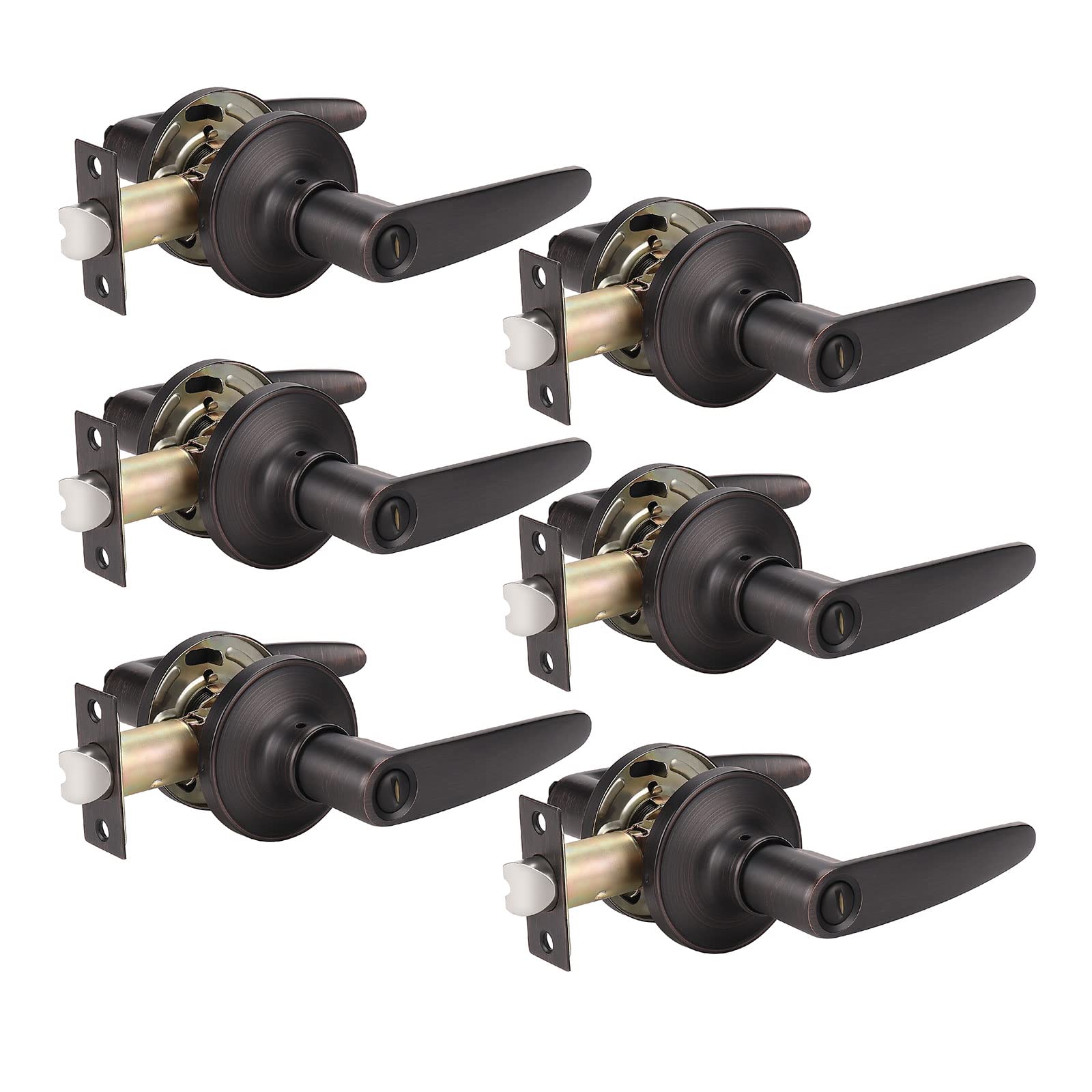KNOBWELL 6 Pack Bronze Interior Door Handles - Privacy Door Lever Lock Set for Bathroom & Bedroom - Reversible Right/Left Hand Installation - Durable Hardware for Home, Office & Commercial Spaces