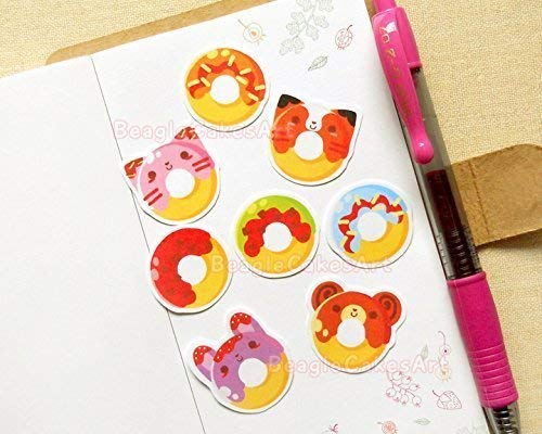 Cute Kawaii Animal Donut Stickers Pack - 50pcs Adorable Planner Stickers for Bullet Journal, Scrapbooking, Party Favors & Envelope Seals - Aesthetic Vinyl Decals for DIY Crafts, Kids Room Decor & Gift Wrapping