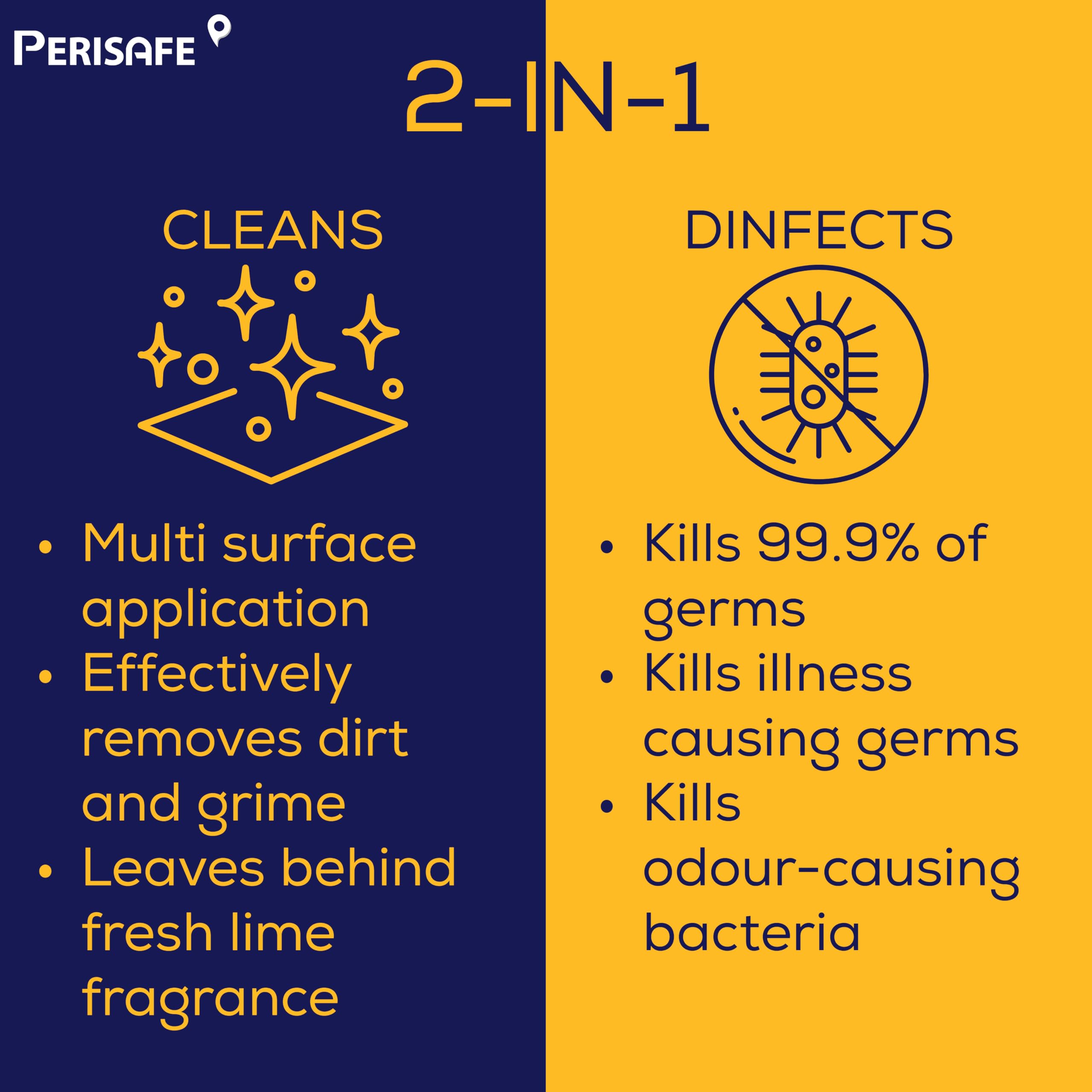 PERISAFE Multipurpose Disinfectant Wipes - 100 Count | Antibacterial & Cleaning Wipes for Surfaces & Skin | Kills 99.9% Germs | 100% Biodegradable | 2-in-1 Cleaning Solution for Home, Office, Gym & Travel Use