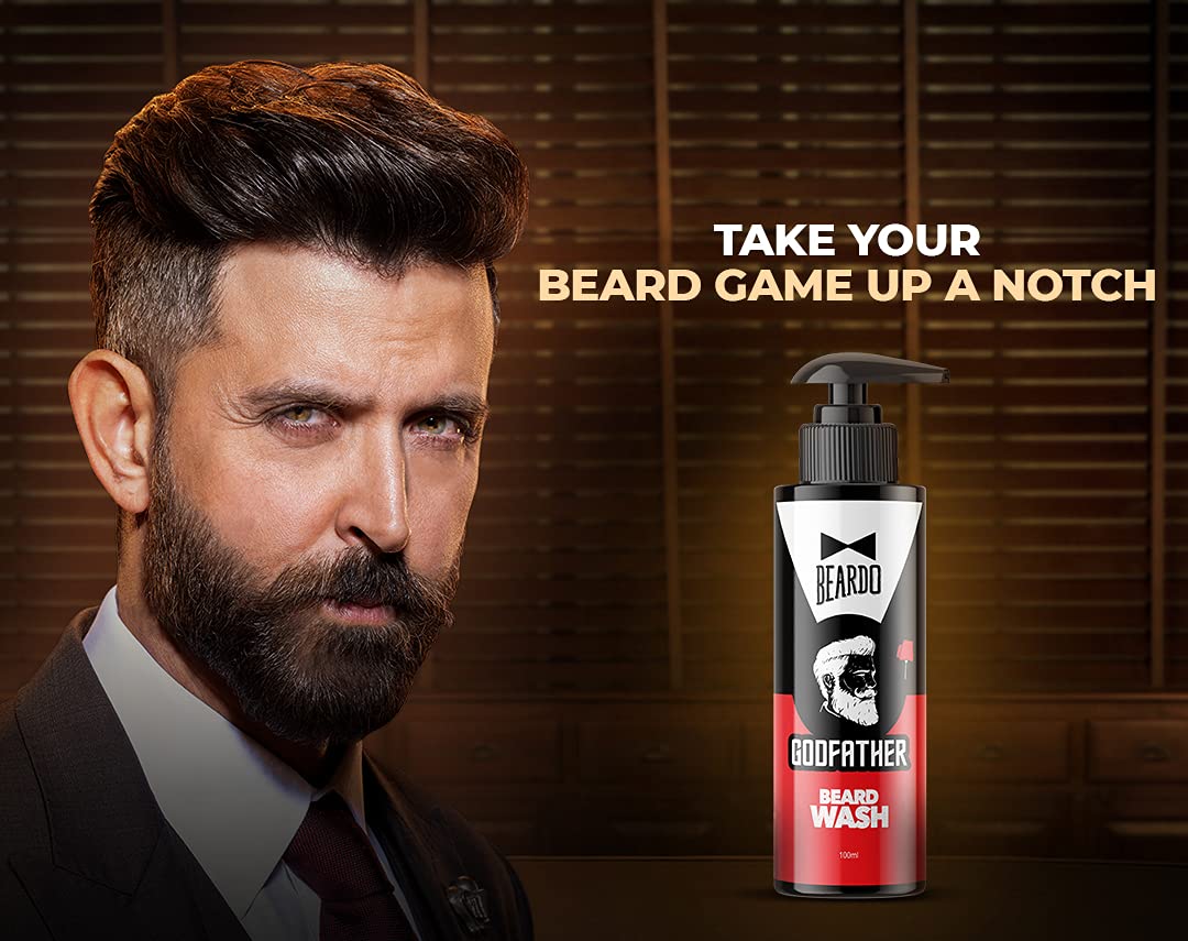 Beardo Natural Black Beard Color for Men 60ml + Godfather Beard Wash 100ml (2-Pack) | Purifying & Hydrating Beard & Skin Cleaner with Avocado & Argan Oil | Easy Application, Stain-Free Hair Dye | Skin-Friendly Formula | Perfect for Daily Grooming & Professional Styling