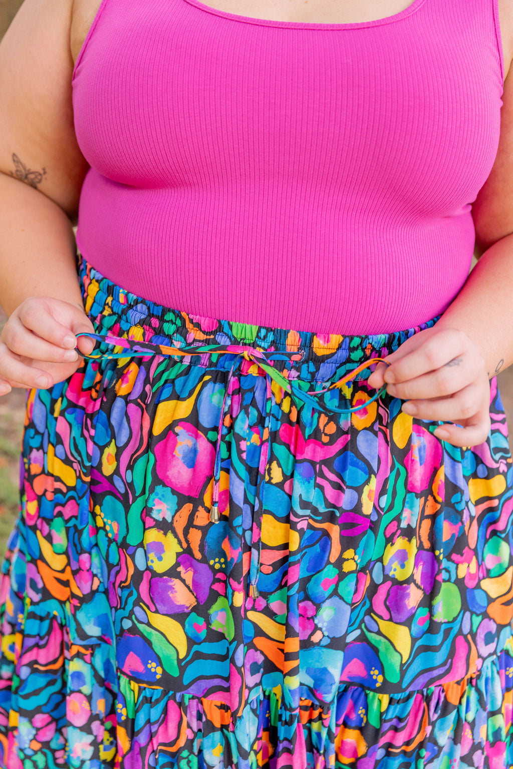 Kasey Rainbow African Print Carrie Skirt - Stylish Floral Midi Skirt for Women, Perfect for Summer Outfits, Beach Vacations & Boho Fashion