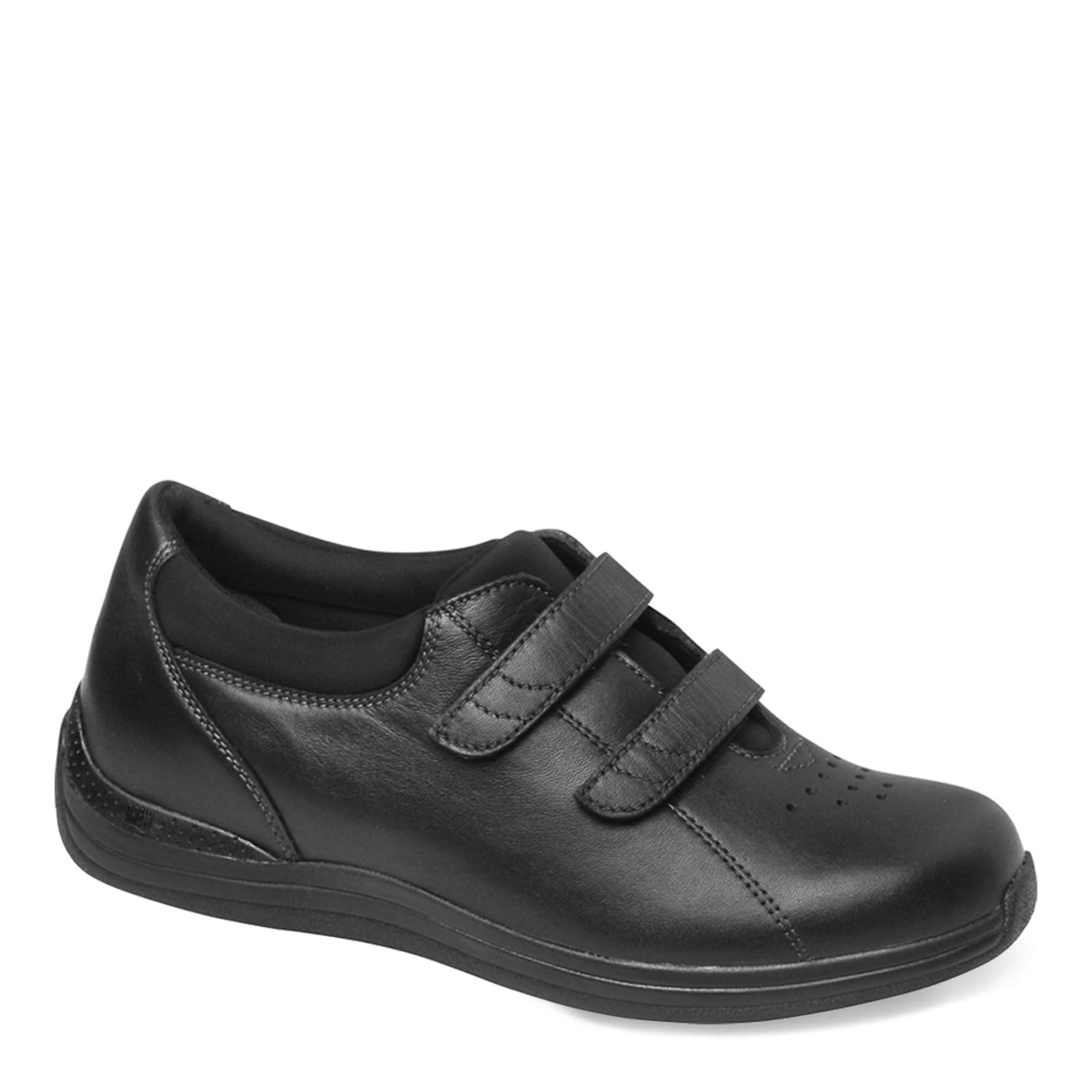 Drew Lotus Women's Velcro Double Strap Comfortable Casual Shoes - Black Calf Leather Slip-On Flats for Walking, Work & Everyday Wear