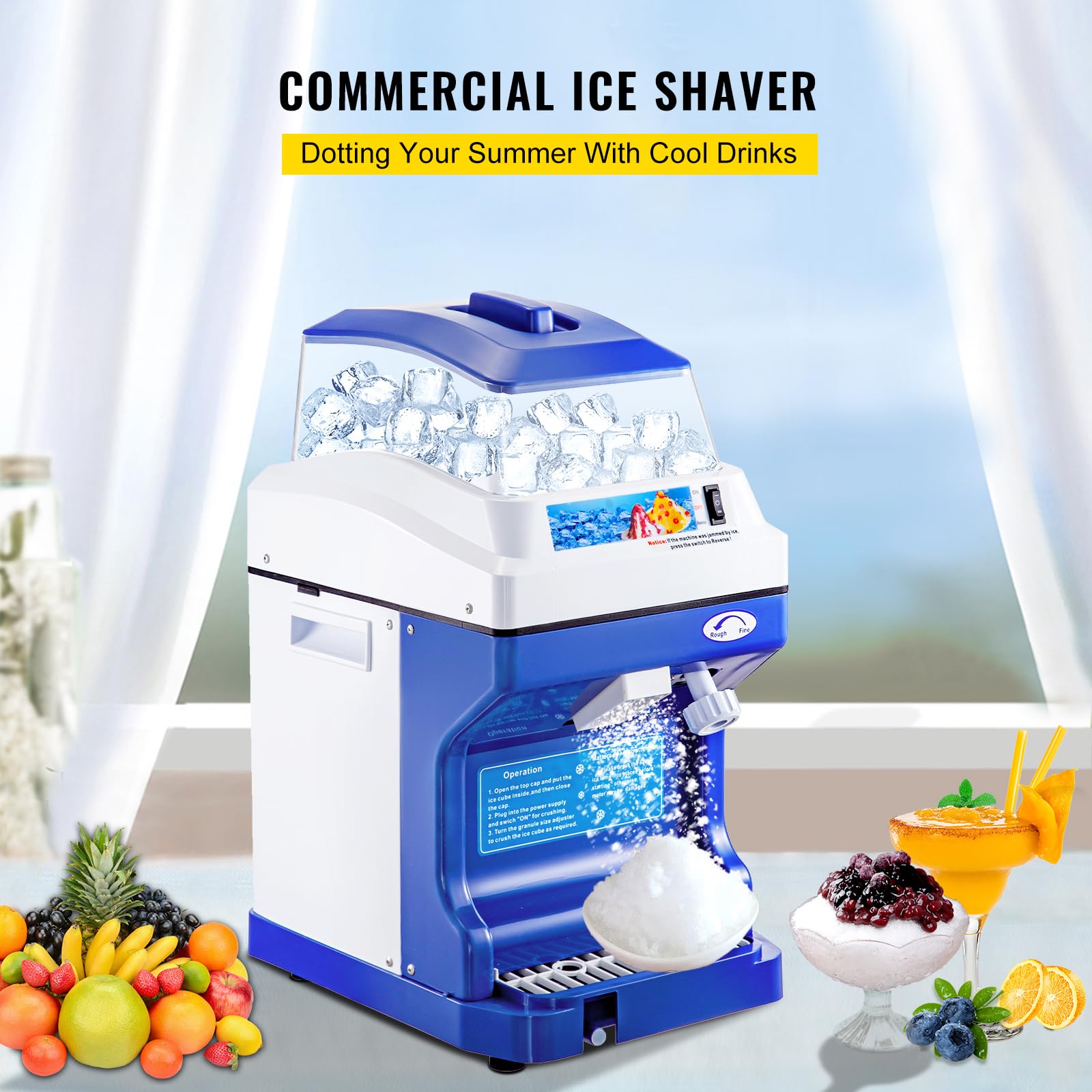 Happybuy 110V Commercial Ice Shaver Crusher - 441LBS/H Heavy Duty Electric Snow Cone Maker with 11LBS Hopper, 300W for Parties, Events, Snack Bars, Restaurants & Home Use - Perfect for Summer Treats, Cocktails & Desserts
