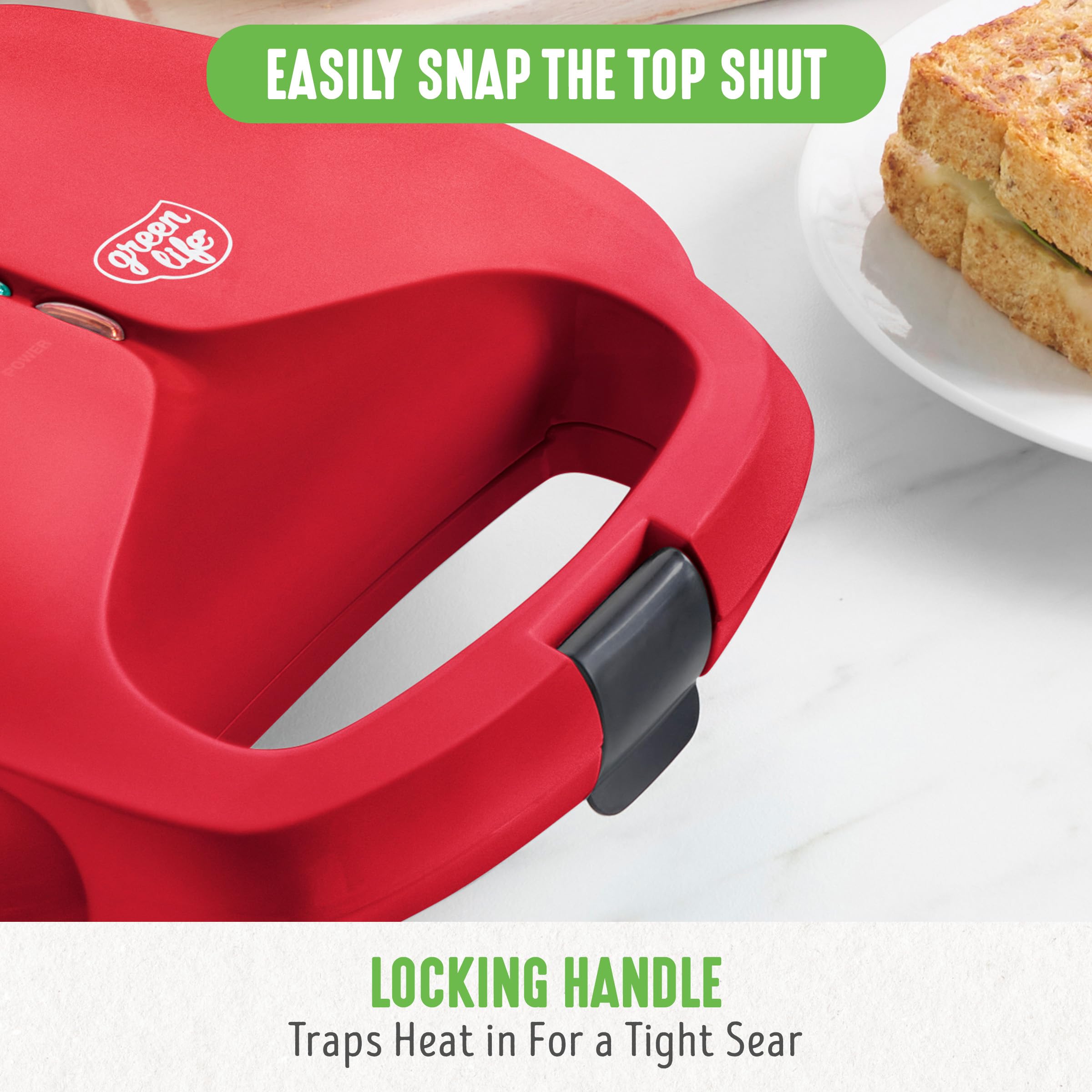 GreenLife Pro Electric Panini Press Grill & Sandwich Maker - Healthy Ceramic Nonstick Plates, PFAS-Free, Easy Indicator Light - Perfect for Grilled Cheese, Paninis, Sandwiches & Breakfast Cooking (Red)