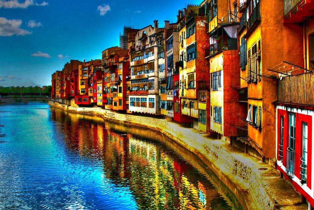 Colorful River Houses Buildings Natural Scenery Art Print Canvas Poster - 20x30 Inch Wall Decor for Living Room, Bedroom & Office