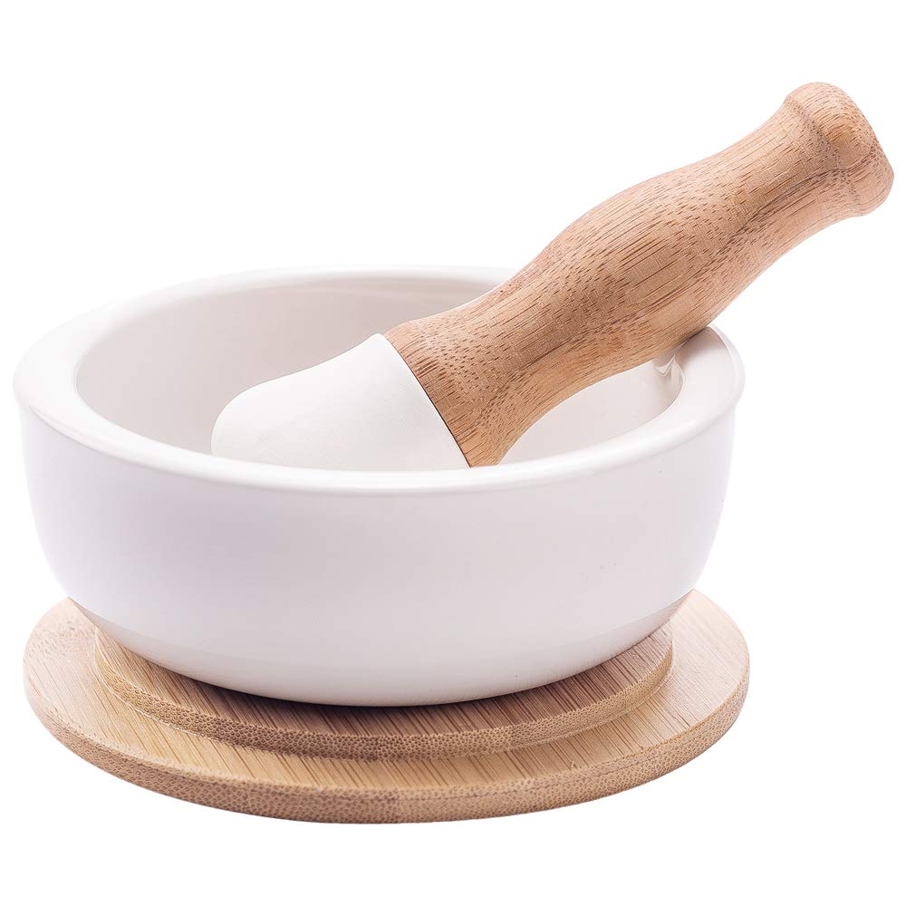 Premium Porcelain Mortar and Pestle Set – Spice Grinder, Herb Crusher, Pill Grinder, Pesto Maker – Non-Slip Base with Lid – Perfect for Kitchen, Pharmacy & DIY Herbal Remedies