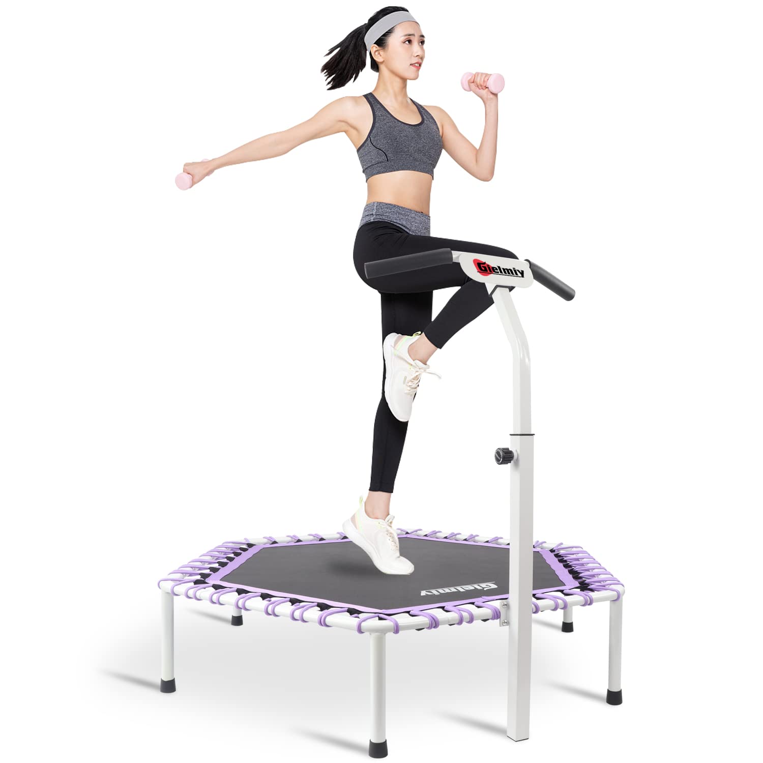 Gielmiy 48'' Fitness Trampoline for Adults - Heavy Duty Rebounder with Adjustable Handle (330lb Capacity) - Best Home Cardio Workout Equipment for Weight Loss & Exercise - Perfect for Indoor Gym, Aerobics & Family Fitness