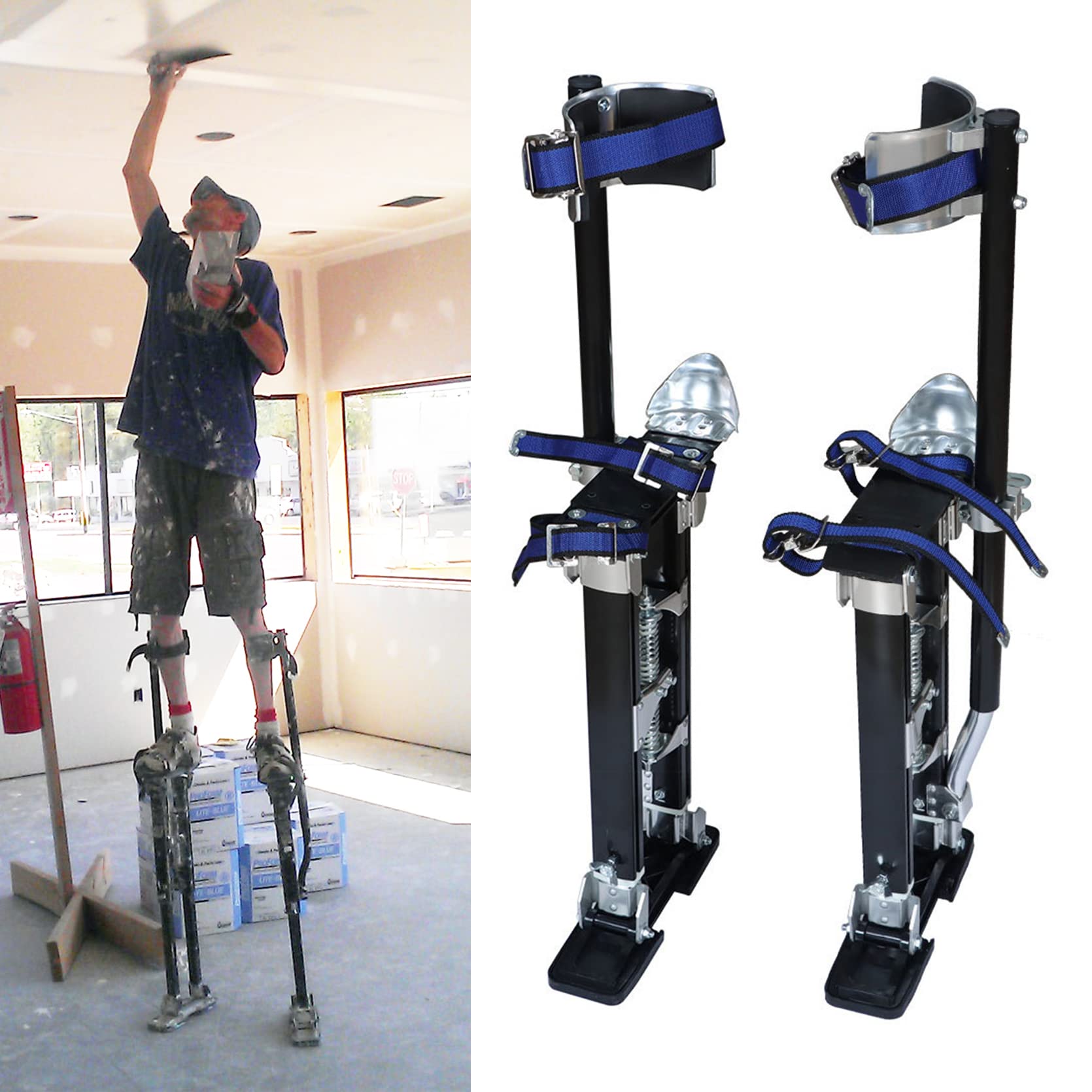 Adjustable Drywall Stilts 18-30 Inches - Professional Sheetrock Painting & Cleaning Stilts for Construction Workers (Black) - Perfect for Ceiling Work, Wall Repair, and Home Renovation Projects