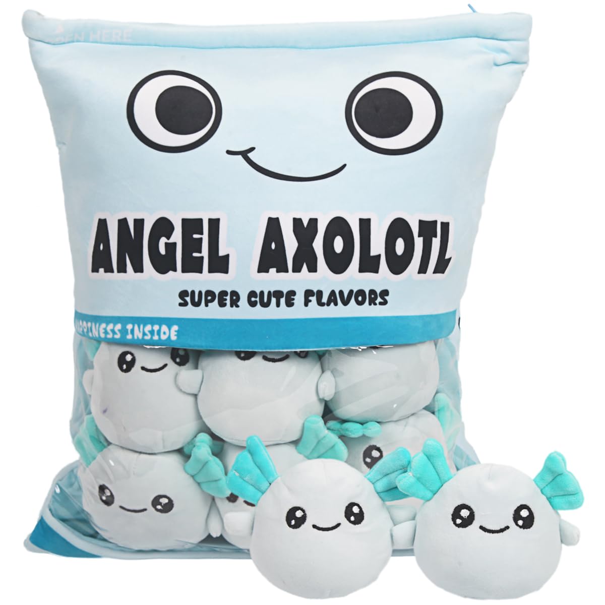 ARELUX 6PCS Cute Axolotl Plush Pillow Set - Soft Blue Salamander Stuffed Animal with Removable Bag, Adorable Axolotl Plushie Doll for Kids & Adults - Perfect for Home Decor, Birthday Gifts, Cuddling and Stress Relief