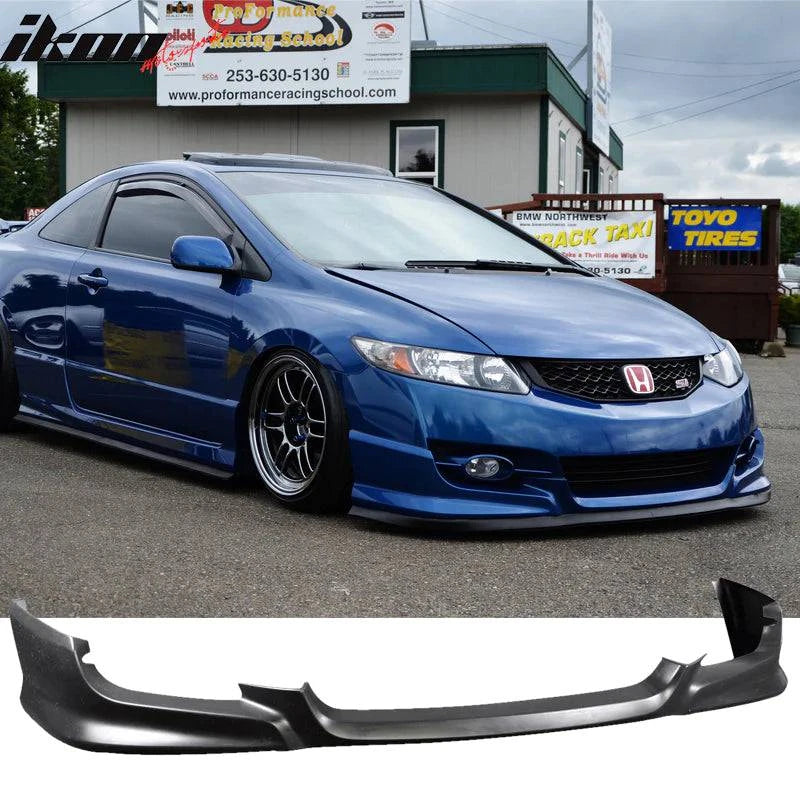 HFP Style Front Bumper Lip Spoiler for 2009-2011 Honda Civic 2Dr Coupe - Unpainted Black PU Material - Enhance Sporty Look & Aerodynamics for Street Racing & Car Shows