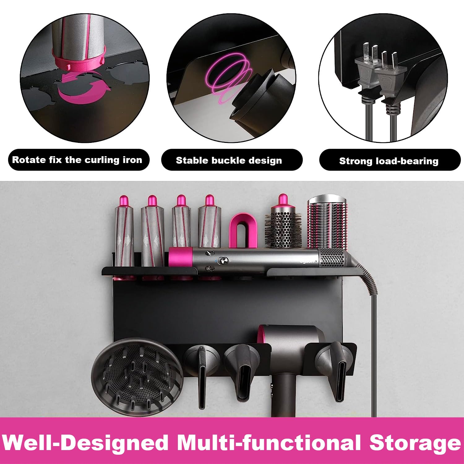 **Magnetic Hair Dryer Holder for Dyson Airwrap & Diffuser – Wall Mount Organizer with Screw/Adhesive, Non-Slip Stand for Dyson Nozzle & Curling Iron Accessories – Perfect for Bathroom, Salon & Travel Storage**